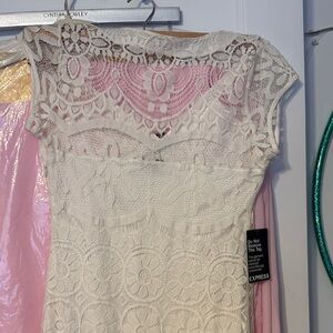 Express Ivory Lace Cap Sleeve Dress